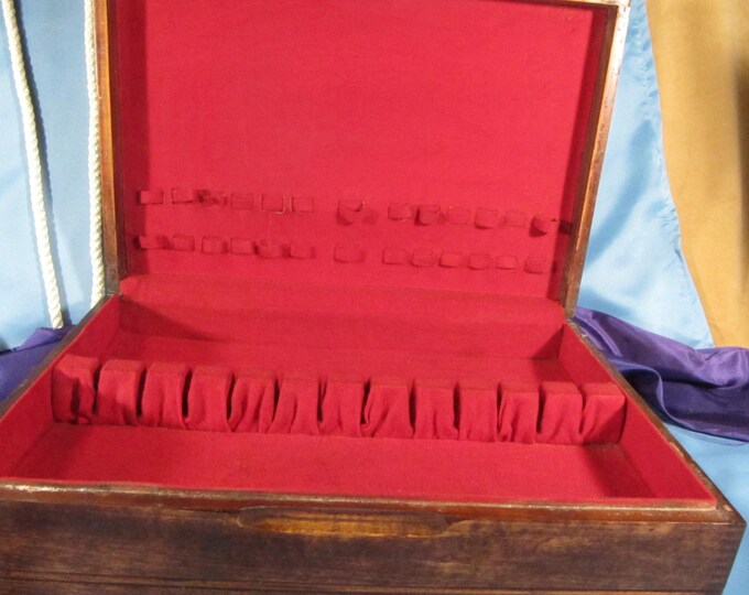Antique Silverware Box, Solid Wood Silverware Chest, Flatware Storage