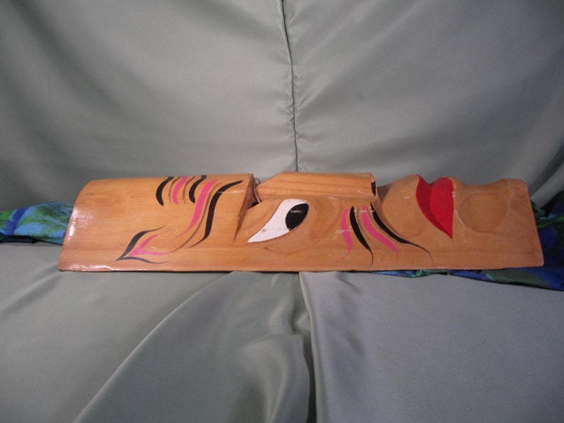 VINTAGE TIKI MASK Carved Mask Large Restaurant Decor Wood Mask Wall Hanging 2 feet tall tribal smiling face wall hanging folk art mask