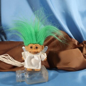 ANGEL TROLL DOLL, Droll Doll in white gown with wings and green hair,Troll,Russ Doll vintage Troll troll doll for Christmas, Heavenly Droll