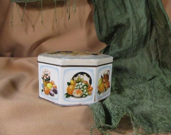 Vintage Candy Tin, Collectible Tin, Fruit Storage Tin, Cookie Box, Metal Box, Biscuit Tin, Antique Tin, Retro Candy Tin, Old Candy Box