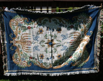 HANUKKAH BLANKET by GOODWIN Weaver, vintage Chanukah woven table cover for Holiday