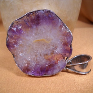 AMETHYST and SILVER PENDANT, Slice of Amethyst encased in silver, Amethyst Pendant, Amethyst Jewelry, Healing Amethyst, Slice of Amethyst, image 1