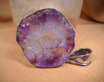 AMETHYST and SILVER PENDANT, Slice of Amethyst encased in silver, Amethyst Pendant, Amethyst Jewelry, Healing Amethyst, Slice of Amethyst,