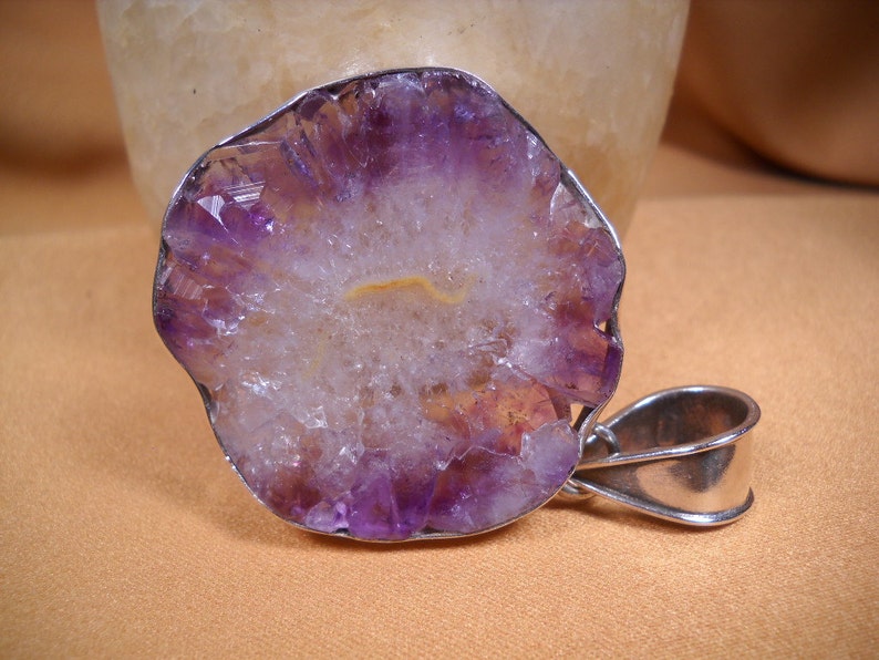 AMETHYST and SILVER PENDANT, Slice of Amethyst encased in silver, Amethyst Pendant, Amethyst Jewelry, Healing Amethyst, Slice of Amethyst, image 1