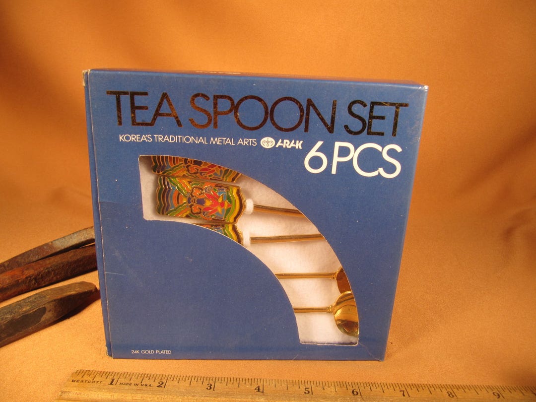 24K GOLD PLATED TEASPOONS, Arak 6 Piece Korean Teaspoon Set, Still in