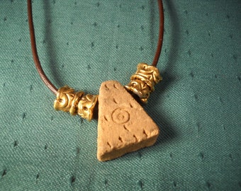 PETROGLYPH of SUN SYMBOL pendant on a leather cord with gold filled catch, ancient reproduction of sun symbol necklace, sun symbol pendant