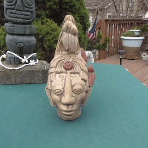 AZTEC VINTAGE REPRODUCTION,Reproduction of Aztec Image, Plaster Cast Mexican Carving of Ancient Aztec Figure, Aztec Faux Stone male Figurine