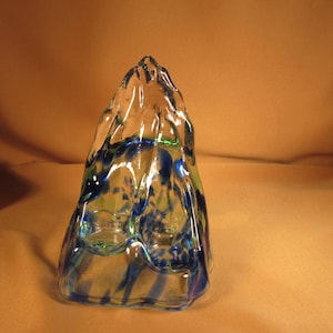 RENATE STOCK VOTIVE, Large blue and green Glacier votive candle holder of glass Sweden Renate Stock Sea Glasbruk, Glaciär 2, Glacier candle