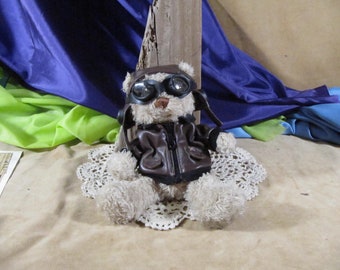 RED BARRON TEDDY Bear, 9 inch red Baron Airplane Piolet 1920 Helmet goggles, Bomber jacket Airplane pilot Stuffed animal