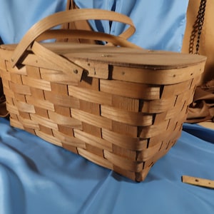 Antique Picnic Basket, Yarn Basket by SCT Yarns  Vintage Wicker Basket, Old Camping Basket,Retro Basket With Handles,Antique Storage Basket