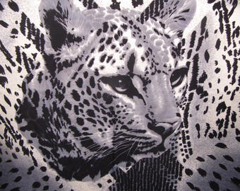 SCARF with CHEETAH Image,Large vintage scarf with animal print,designer like 40 inch ladies black and white scarf,animal image on scarf