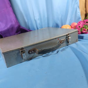 Vintage Tool Box, Antique Utility Chest, Small Metal Storage Box, Old Art Supply silver Metal Chest, 1950s Collectible Box, Craftsman Gift