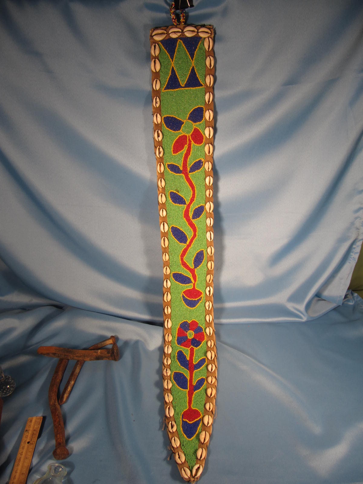 African 20th C. Hand Beaded Yoruba Belt Sash Wall Hanging 39/25