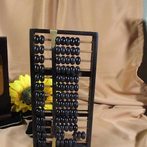 ANTIQUE CHINESE ABACUS made in China, Peoples Republic of China, Brass and Black Lacquer Wooden abacus made in China, Antique small abacus