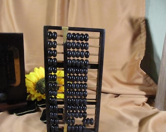 ANTIK CHINESISCHER ABAKUS made in China, Volksrepublik China, Messing und Schwarzer Lack Holz Abacus made in China, Antik kleines Abakus