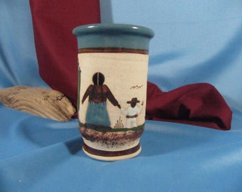Mexican Pottery Vase, Dove, Butterfly Hand Painted, Mexico, Signed
