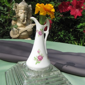 MINIATURE URN, made in Japan, Ceramic 3 and half inch tall Urn, Romanesque Ceramic Urn made in Japan, Hand Painted with red and pink roses