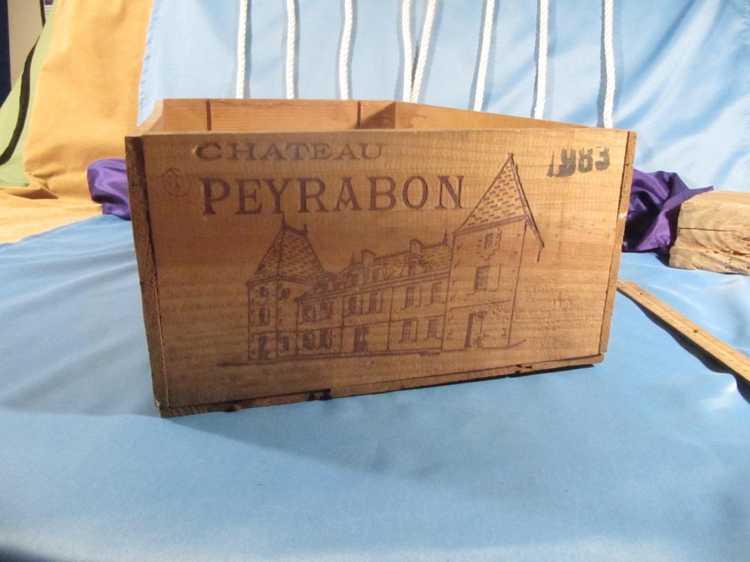 1983 French Wine Crate, Wood Wine Storage Box, 12 Bottle Wine Crate, Rectangular Wooden Box, Old