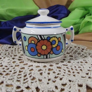 CZECH SUGAR BOWL Pottery, Czechoslovakia Vintage Pottery Mid Modern Bowl with lid Czech pottery porcelain bowl with flower Power 1960 Design