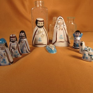 Vintage Mexican Nativity, Mexican Nativity Set, Miniature Nativity Scene, Mexican Clay Nativity, Folk Art Nativity, Vintage Nativity Set