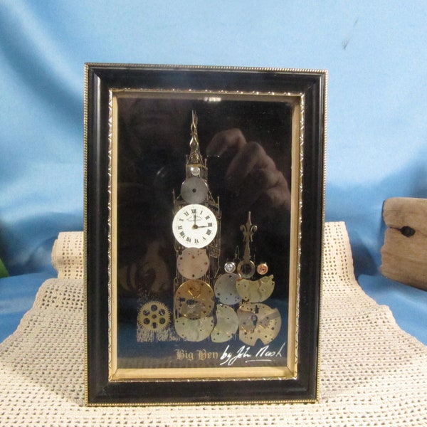 BIG BEN by JOHN Nash, Framed picture for small space, Big Ben Collage of Watch and clock parts, John Nash Art of Londons Big Ben Clock