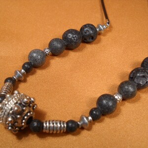 NECKLACE of LAVA and BALI Bead, Exotic one of a kind Necklace made from Solidified Volcanic Lava Beads and one large Bali Accent Bead