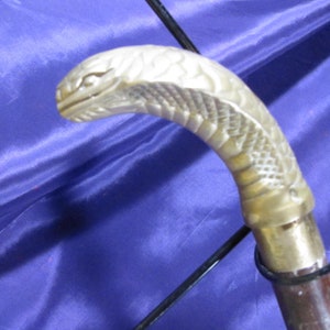 COBRA WALKING STICK of,Hand Carved Folk Art Antique walking stick, carved wooden walking stick cane, wooden cane solid brass cobra head