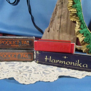 HARMONIKA COLLECTION of FOUR, Pocket Pal, Whippoorwill German Harmonica Musical Instrument New Old Stock 4 Harmonikas in Boxes, Music Instr