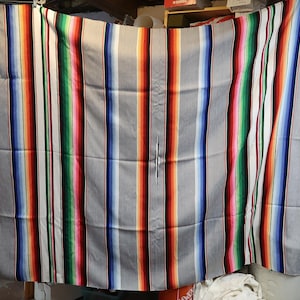 VINTAGE MEXICAN SERAPE, Cotton Saltillo Serape-Throw-Fringe 60 inch by 82 inch antique wool mexican blanket, vintage cotton woven Serape