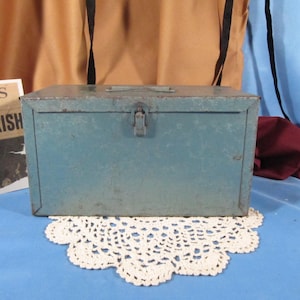 Vintage Tool Box, Antique Utility Chest, Small Metal Storage Box, Old Tackle Box, Green Metal Chest, 1950s Collectible Box, Craftsman Gift