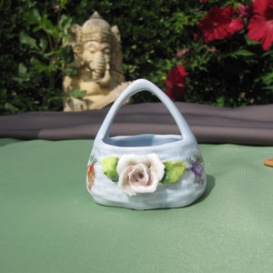 CERAMIC BASKET CERAMIC, made in Germany,Ceramic 2 inches wide Basket,Floral Ceramic Urn made in Germany,Hand Painted 1 inch  flower basket