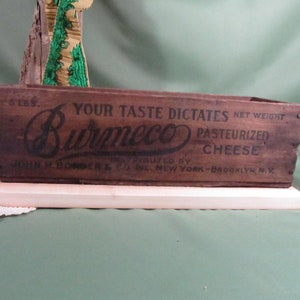 ANTIQUE WOOD BOX, Burmeco Brand Pasteurized Cheese Crate, Antique Wood Box for American Cheese Process, cheese company Box 5 pound Kraft Box