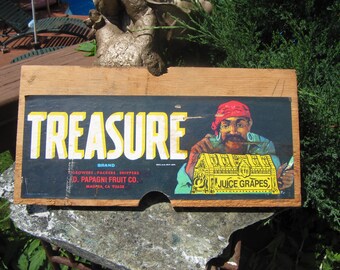 TREASURE MERK DRUIVEN Reclame Graphic Box Side muur plaquette, Grapes Crate Advertising Treasure Brand Advertising voor California Druiven