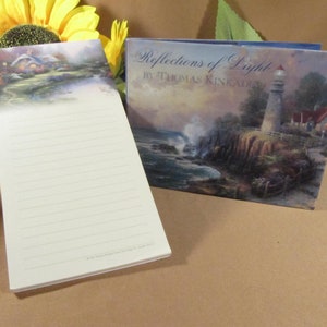 THOMAS KINKADE BOOK, 1998 Reflections of Light hardcover book with writing pad, 40 page Thomas Kinkade Book of Bible scriptures