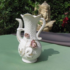 MINIATURE VASE,made in Japan, Ceramic 4 and half inch tall Urn,Pink Rose Ceramic Urn made in Japan, Hand Painted with pink roses pink flower