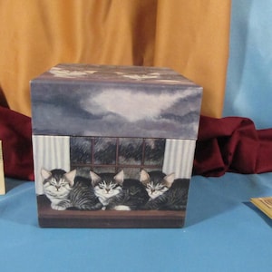 VINTAGE CAT BOX, Painting of Box with Gray Tabby Cats, Tabby cat design Decorative Box with Cat Treats, Box for cat, Cat gift box