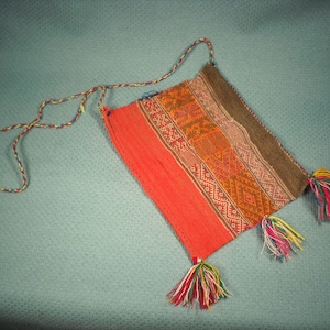 PERUVIAN ANTIQUE POUCH made of cotton, South American Cotton Bag, Pouch for sacred objects, Small South American Shoulder Bag for Religion