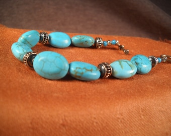 Vintage Turquoise Bracelet, Antique Southwestern Bracelet, Handmade Jewelry, Gift For Her, Beaded Bracelet, Turquoise Jewelry, Bohemian Gift