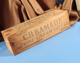 ANTIQUE WOOD BOX,Creamade Brand Cream Cheese Crate,Dairy Industry Historical Memorbila Antique Wood Box for Cream Cheese,Reliance Milk Produ
