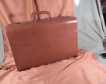 Vintage Tan Leather Suitcase, Softsiders by Earhart, 1950s Luggage
