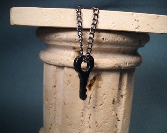 HEMATITE KEY on METAL Chain, Key on Chain, Black chain with Hematite Key, Key on Black Chain,16 inch black chain with Key, Black chain