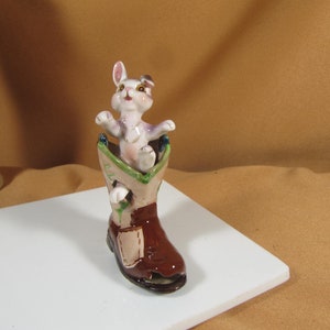 BUNNY in BOOT CERAMICS made in Japan,Tiny Rabbit made of pottery, Rabbit in Cowboy boot made of Japan Ceramics collectible rabbit in boot