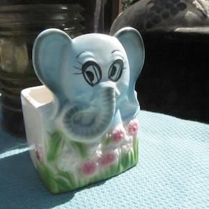 ANTIQUE ELEPHANT PLANTER, Floral mini Vintage Ceramic Elephant, Japan, Pottery Elephant Figurine with compartment for storage,Japan pottery