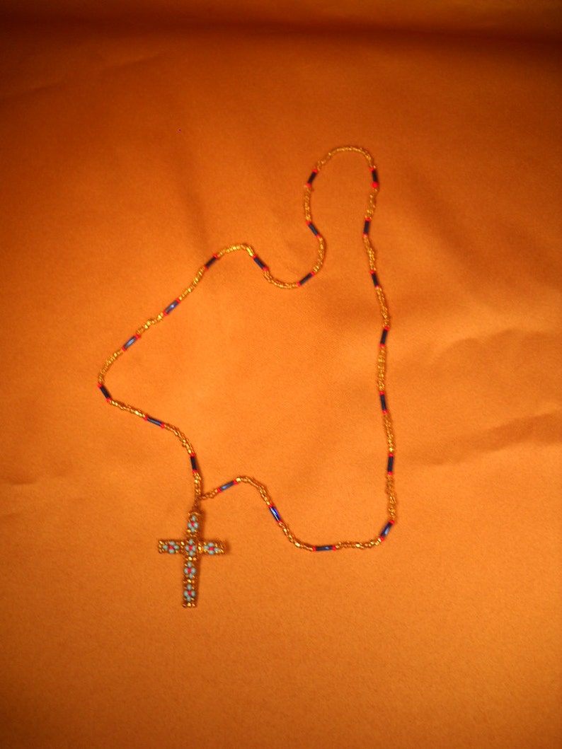 BEADED CROSS NECKLACE 23inch Necklace of Beads and Crucifix Etsy
