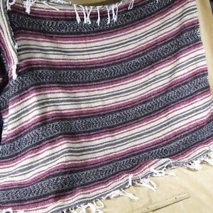 VINTAGE MEXICAN SERAPE, Cotton small Saltillo Serape-Throw with Fringe 45 inch by 37 inch antique mexican blanket small mexican lap blanket