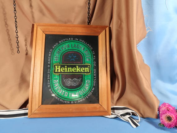 HEINEKEN BAR SIGN, Heineken Glass Bar Sign With Wood Frame