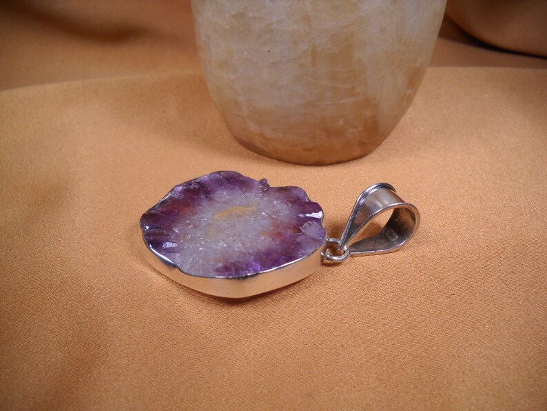 AMETHYST and SILVER PENDANT, Slice of Amethyst encased in silver, Amethyst Pendant, Amethyst Jewelry, Healing Amethyst, Slice of Amethyst, image 2