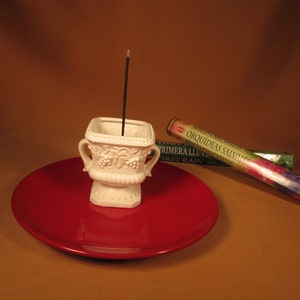 INCENSE HOLDER made from repurposed Vintage Ceramic Romaesque Planter and Ceramic dish from Germany,Repurposed Urn Figurine and German Plate