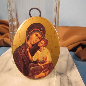 BYZANTINE IMAGE of Mary and Baby Jesus,Plaque of Byzantine Mary holding baby Jesus, Unusual Samll Plaque of Orthodox Christian style Mary