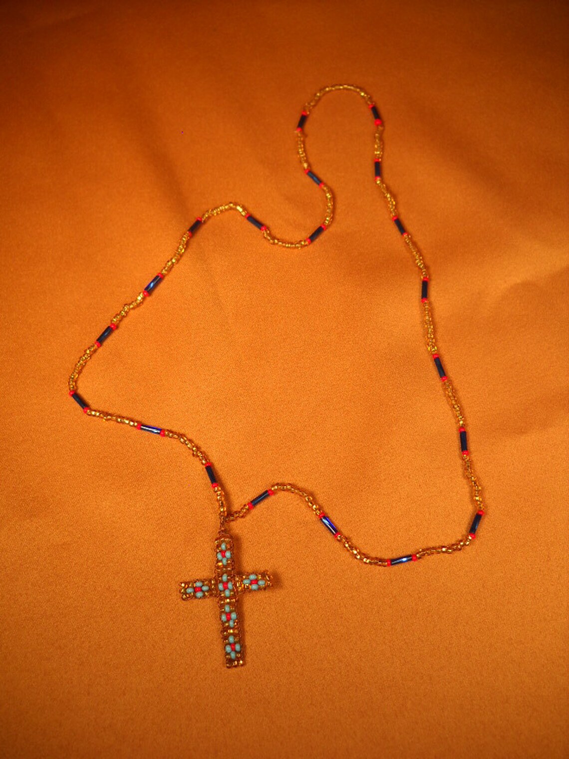 BEADED CROSS NECKLACE 23inch Necklace of Beads and Crucifix Etsy